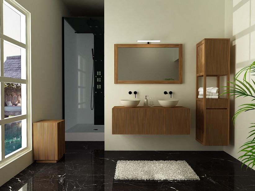 Badmöbel LOMBOK 120 3 Türen aus Massivholz Natur Teak | IperCeramica