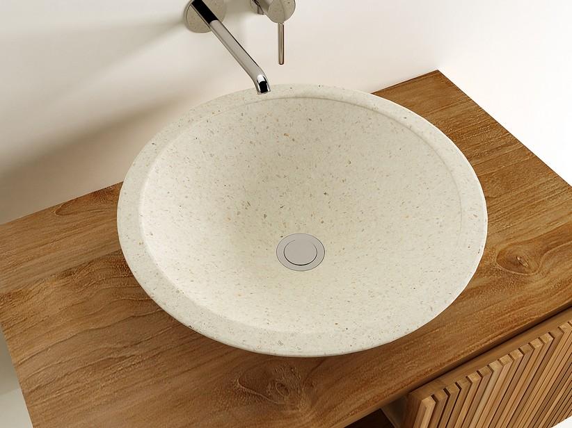 Aufsatzwaschbecken TERRAZZO Kegel Ø40xH12 cm Harz-Zement weiß | IperCeramica