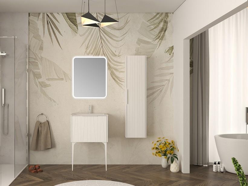 Standbadmöbel UNIKA 60 cm Weiß matt und Waschbecken Unitop aus Harz HIDE Ti.46 Weiß matt | IperCeramica