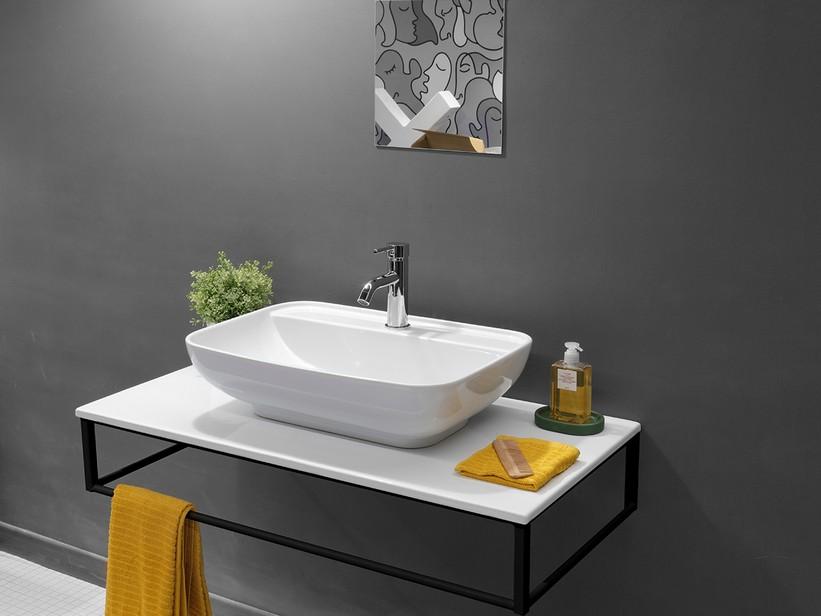 Konsolentisch IL PIANO 100x50 cm aus mattschwarzem Metall und glänzend weißer Keramikplatte | IperCeramica