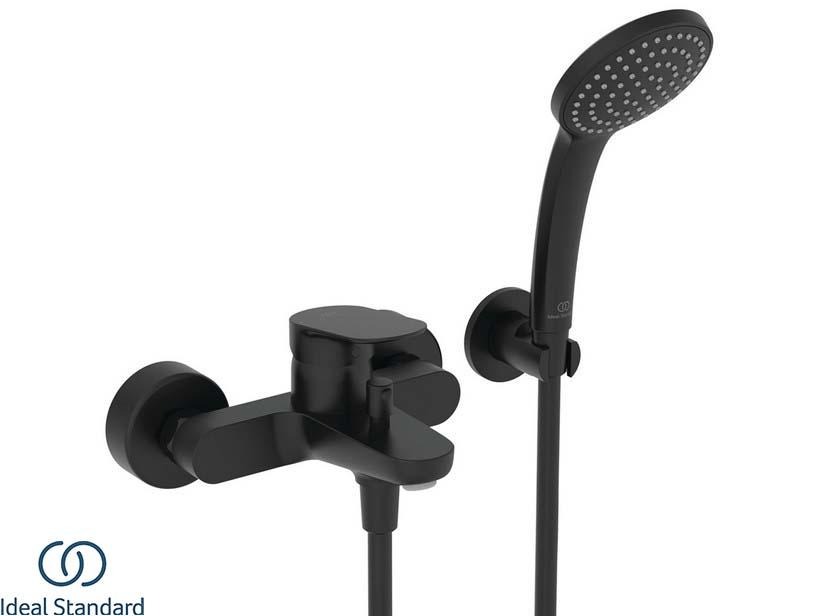 Erwmontierter Wannen-/Brausemischer mit Handbrause Ceralife O Seidenschwarz | IperCeramica