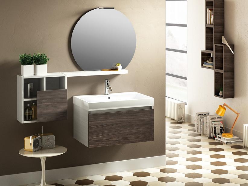 BADEZIMMERSCHRANK QUBO 70 CM 1 SCHUBLADE WEISS/ULMENHOLZ LAVA MIT WASCHTISCH UNITOP | IperCeramica