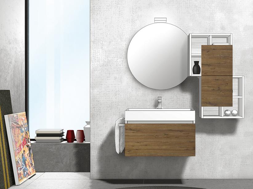 BADEZIMMERSCHRANK QUBO 70 CM 1 SCHUBLADE WEISS M./SHERWOOD MIT WASCHTISCH UNITOP | IperCeramica