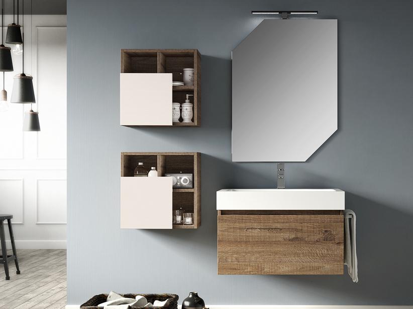 BADEZIMMERSCHRANK QUBO 70 CM 1 SCHUBLADE SHERWOOD MIT WASCHTISCH UNITOP WEISS GLÄNZEND | IperCeramica