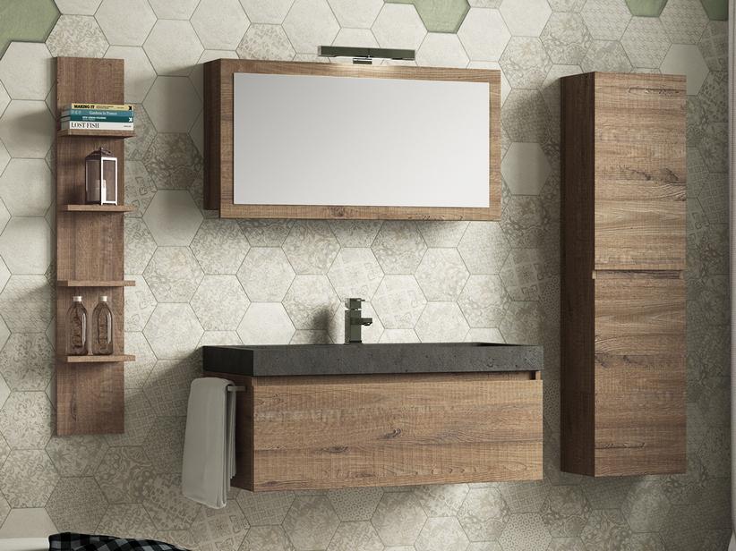 BADEZIMMERSCHRANK QUBO 100 CM 1 SCHUBLADE SHERWOOD MIT WASCHTISCH AUS STEIN | IperCeramica
