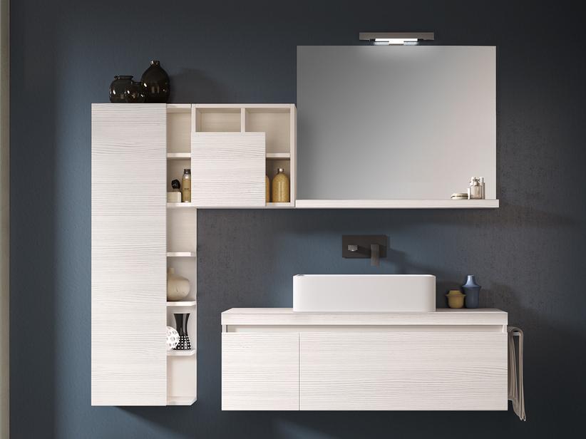 BADEZIMMERSCHRANK QUBO 120 CM WEISS MATRIX MIT PLATTE FÜR AUFSATZWASCHBECKEN | IperCeramica