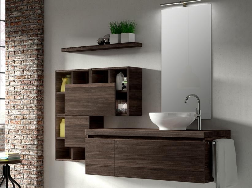 BADEZIMMERSCHRANK QUBO 120 CM ULMENHOLZ LAVA MIT PLATTE | IperCeramica