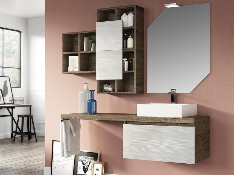 BADEZIMMERSCHRANK QUBO 140 CM SHERWOOD/WEISS MATRIX MIT HÄNGEPLATTE | IperCeramica