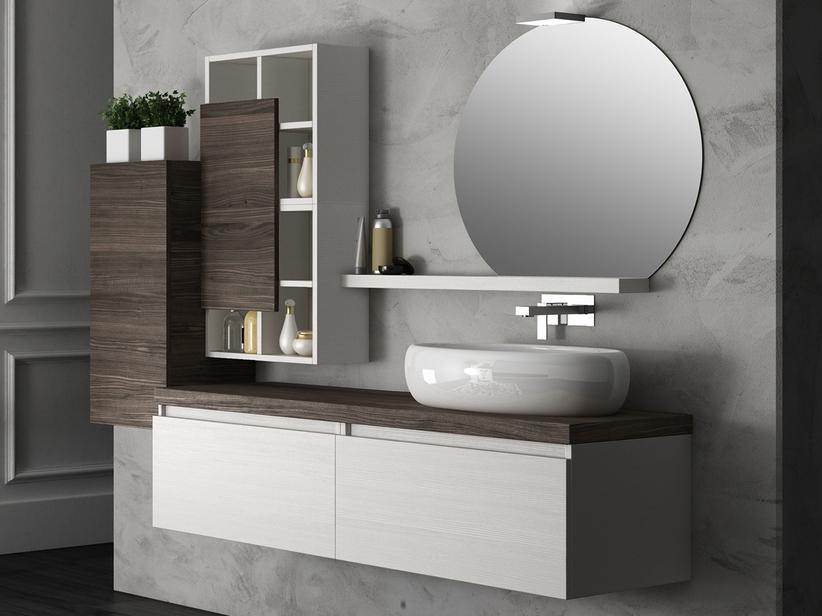 BADEZIMMERSCHRANK QUBO 140 CM WEISS MATRIX/ULMENHOLZ LAVA MIT PLATTE | IperCeramica