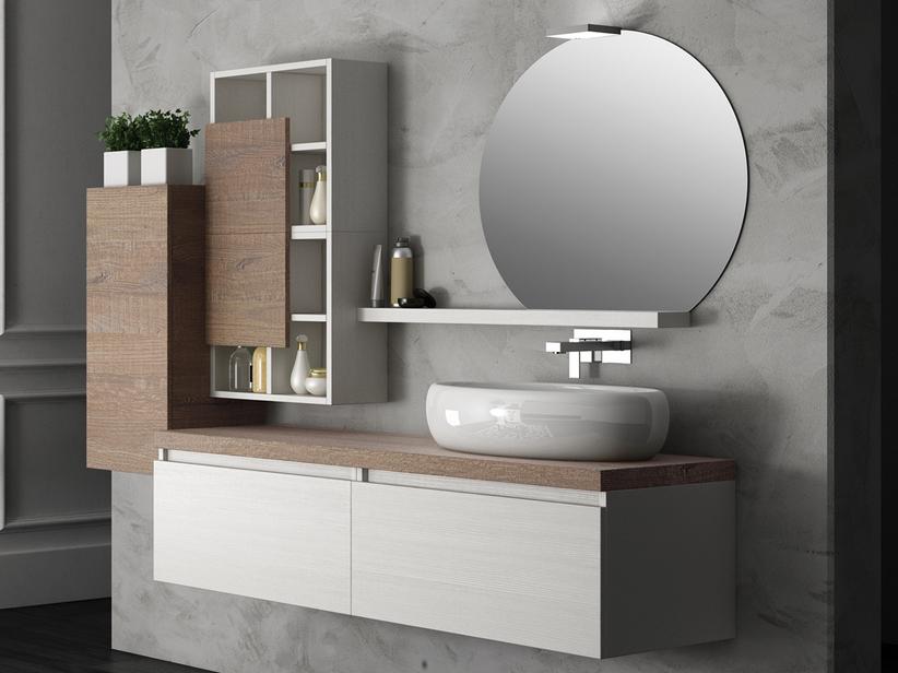 BADEZIMMERSCHRANK QUBO 140 CM WEISS MATRIX/SHERWOOD MIT PLATTE | IperCeramica