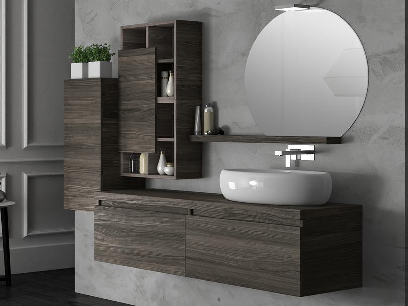 BADEZIMMERSCHRANK QUBO 140 CM ULMENHOLZ LAVA MIT PLATTE | IperCeramica