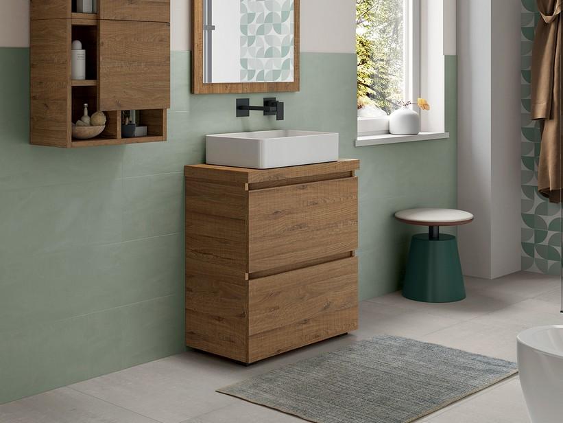 Platzsparendes Standbadmöbel Qubo 70X38 cm mit 2 Schubladen und Platte h4,5 Sherwood | IperCeramica