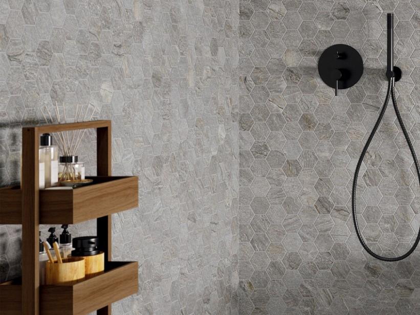 Mosaik Alpes Grey 29x27 Feinsteinzeug mit grauer Quarzit-Steinoptik | IperCeramica