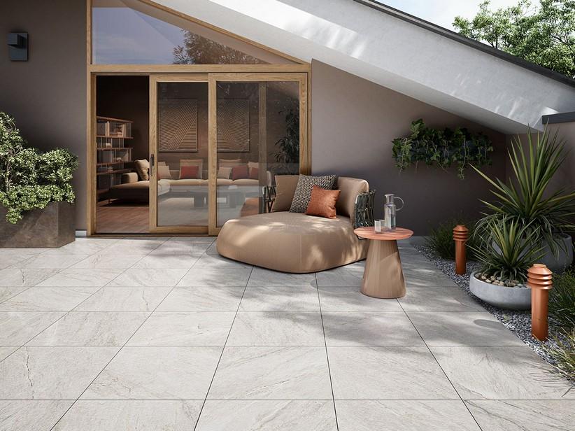 Fliese Alpes White XOUT 60x60 Feinsteinzeug für Außenbereich Stärke 20mm Weiß Steinoptik | IperCeramica