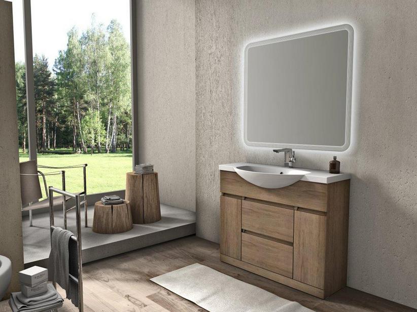 Badmöbel Alyssa 101 cm Standversion Eiche Tabak Waschbecken Weiß Glänzend | IperCeramica