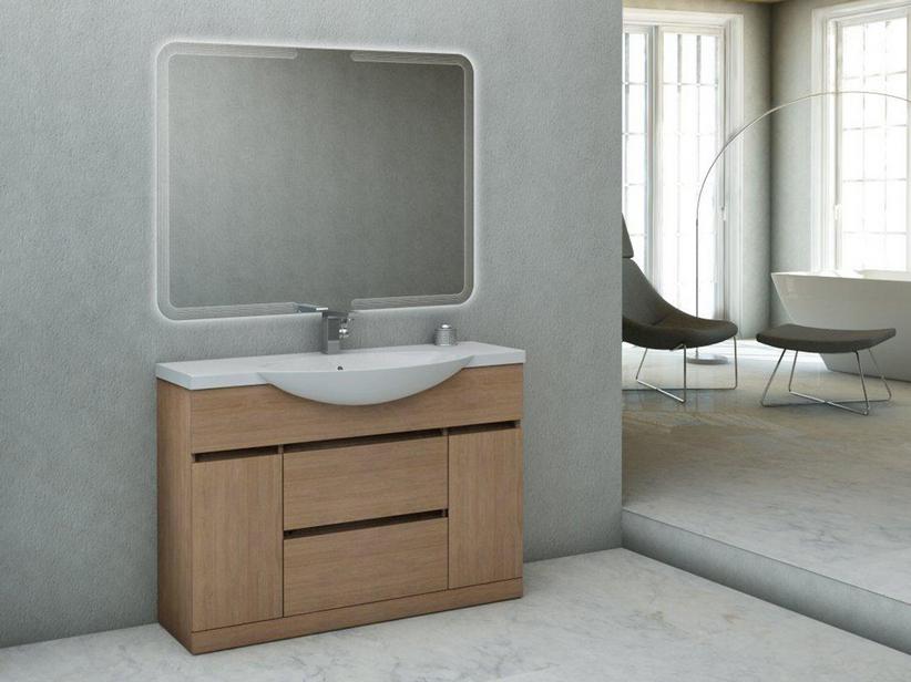 Badmöbel Alyssa 121 cm Standversion Eiche Tabak Waschbecken Weiß Glänzend | IperCeramica