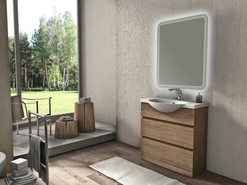 Badmöbel Alyssa 81 cm Standversion Eiche Tabak Waschbecken Weiß Glänzend | IperCeramica