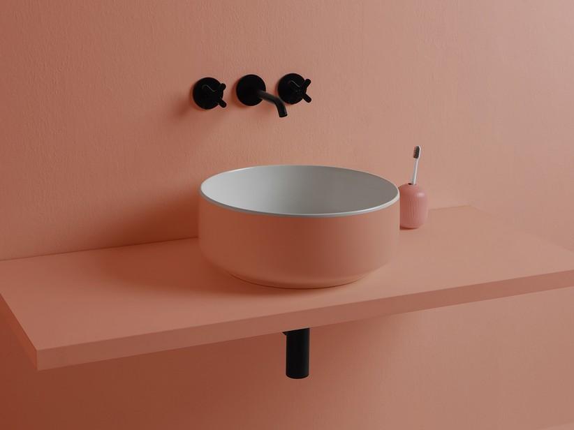 Aufsatzwaschbecken Bucchero Rund Ø42 H17 aus Keramik Orange matt/Weiß matt | IperCeramica