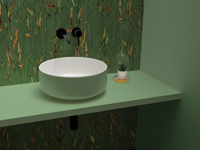 Aufsatzwaschbecken Bucchero Rund Ø42 H17 aus Keramik Salbeigrün matt/Weiß matt | IperCeramica