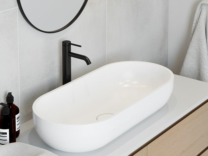 Aufsatzwaschbecken Norimberga 75x35 H17 cm Harz Weiß Glänzend | IperCeramica