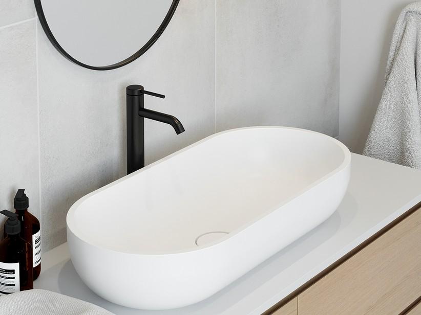 Aufsatzwaschbecken Norimberga 75x35 H17 cm Harz Weiß Matt | IperCeramica