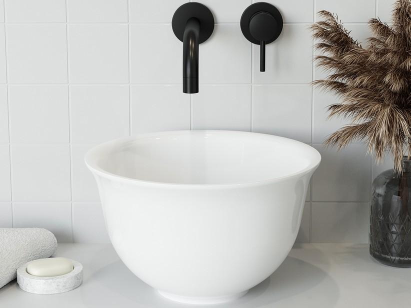 Aufsatzwaschbecken Amburgo Ø35 H21 cm Harz Weiß Glänzend | IperCeramica