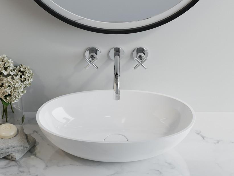 Aufsatzwaschbecken Brema 60x35 H15 cm Harz Weiß Glänzend | IperCeramica
