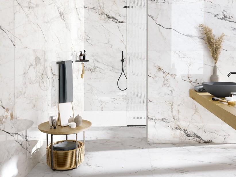 Fliese Bianco Paros 60x120 Feinsteinzeug Marmoroptik Weiß glänzend | IperCeramica