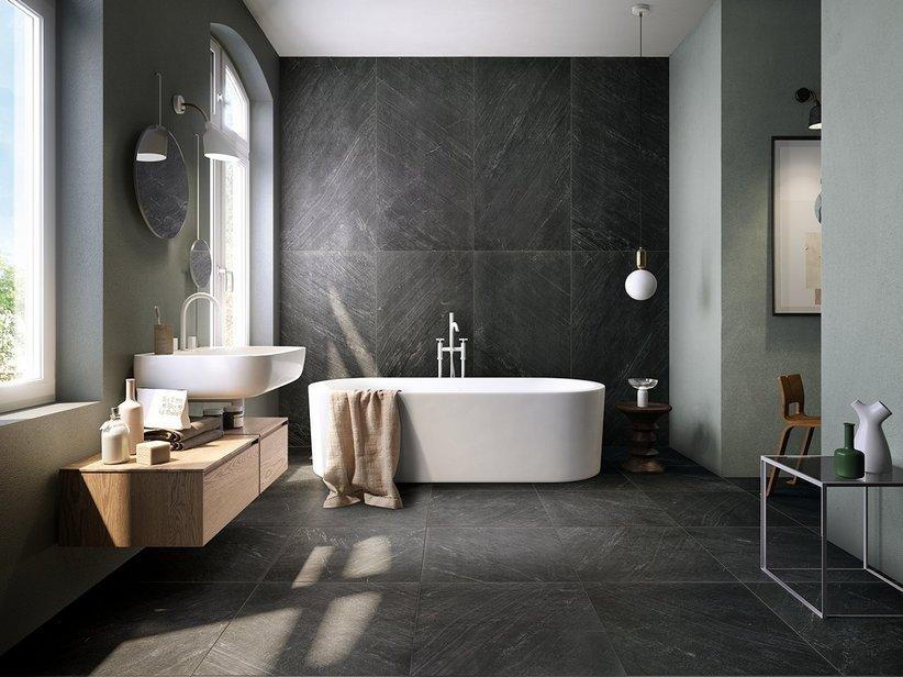 Fliese Blackstone 75X150 Feinsteinzeug Lavagna-Steinoptik Schwarz | IperCeramica