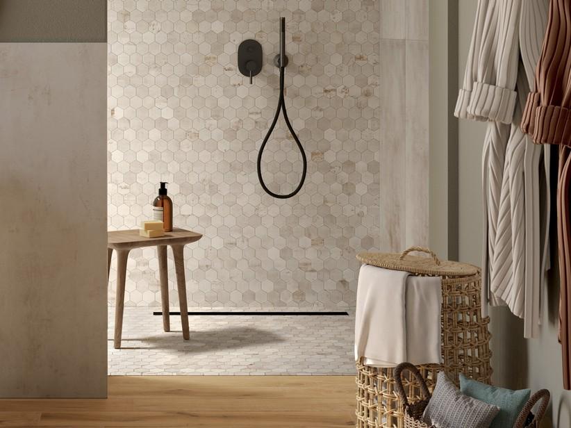 Mosaik Blade White 29x27 Feinsteinzeug Metalloptik Weiß | IperCeramica