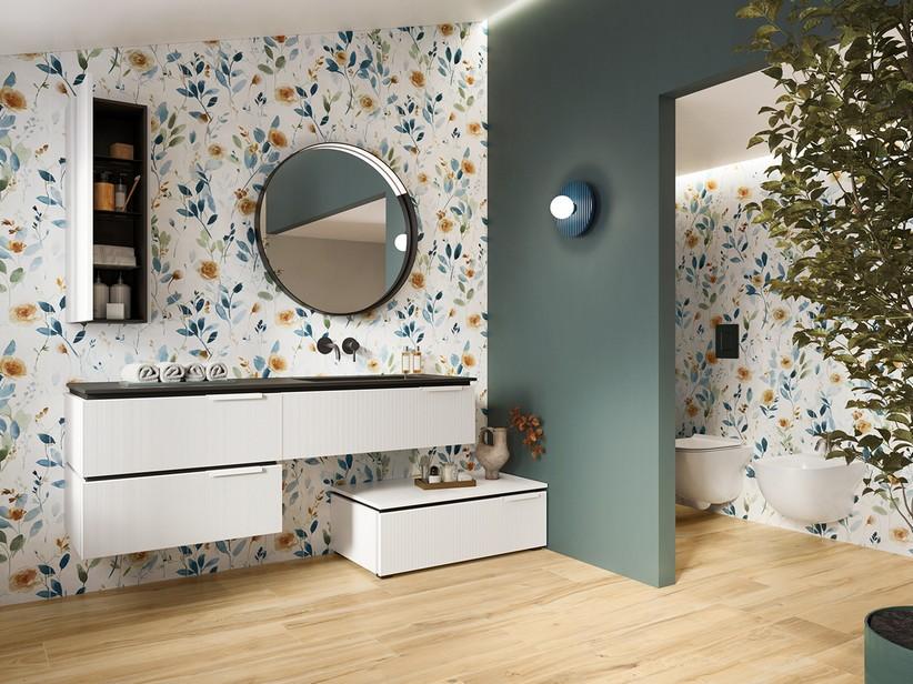 Badmöbel BLUES 160 cm 3 Schubladen Weiß Matt und Unitop-Waschbecken HIDE rechts aus Gussmarmor mit Steinoptik Weiß | IperCeramica