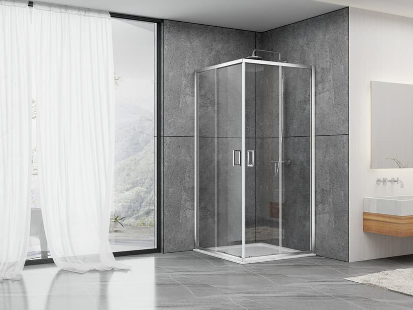 Eckduschkabine Grok 2 Schiebetüren cm 70x90 H185 Glasstärke 5 mm Transparent, Profile Chrom | IperCeramica