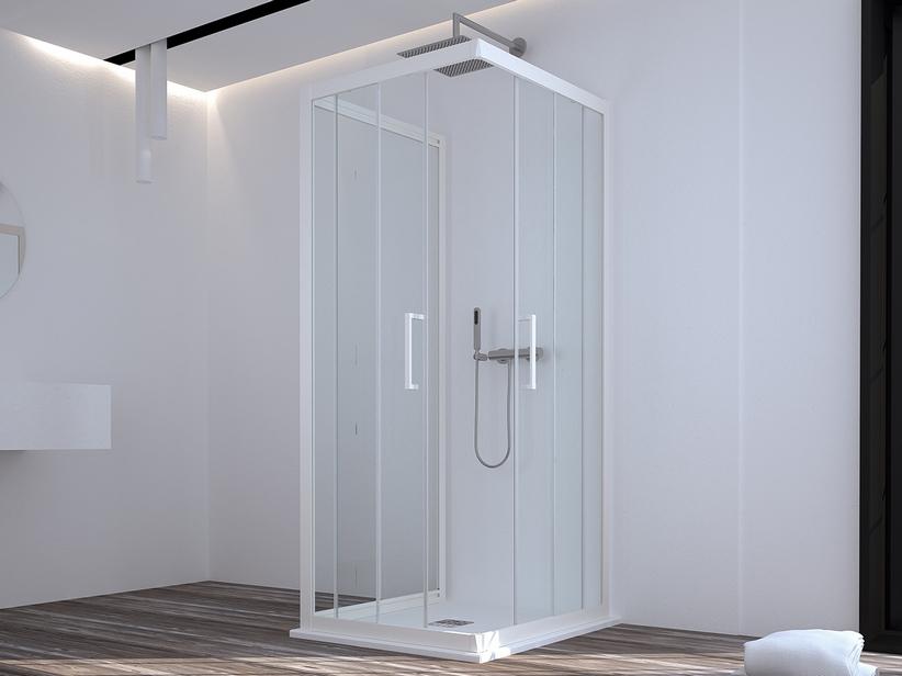 DUSCHKABINE ZEN 90x100x90 H190,4 Red 85/90 - 95/100 cm 2 SCHIEBETÜREN U. FESTER SEITENWÄND GLASSTÄRKE 6 mm TRANSP WEISS MATT | IperCeramica