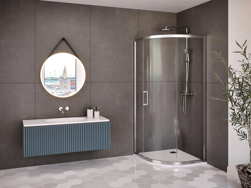 Halbrunde Duschkabine Renu 100x100 H195 Erw 97/100 Schiebetür transparentes Kristallglas 6mm/8mm verchromt | IperCeramica
