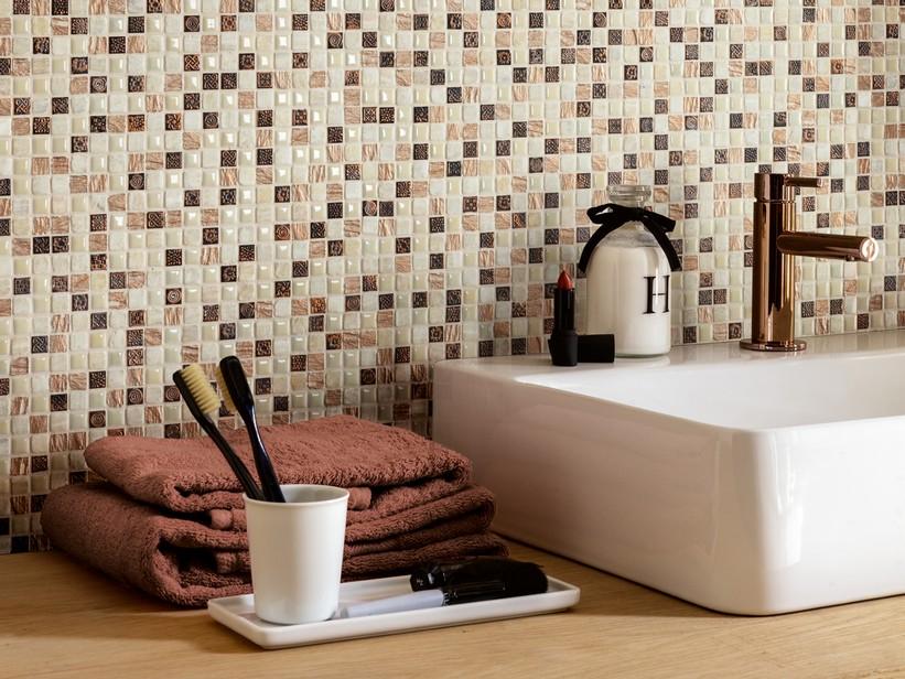 Mosaik aus Glas und Marmor Bukara Ambra 30X30 Beige/Braun | IperCeramica