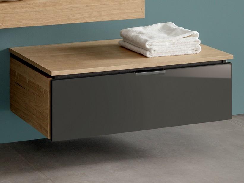 Kommode TOUCH 90 cm 1 Schublade Anthrazit glänzend mit Platte und Seitenteilen in Eiche mit Knorren | IperCeramica