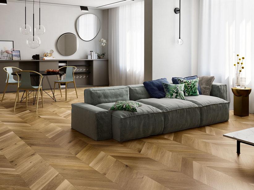 Parkett Eiche Ungarisches Fischgrätmuster Sand - Chevron Sable | IperCeramica