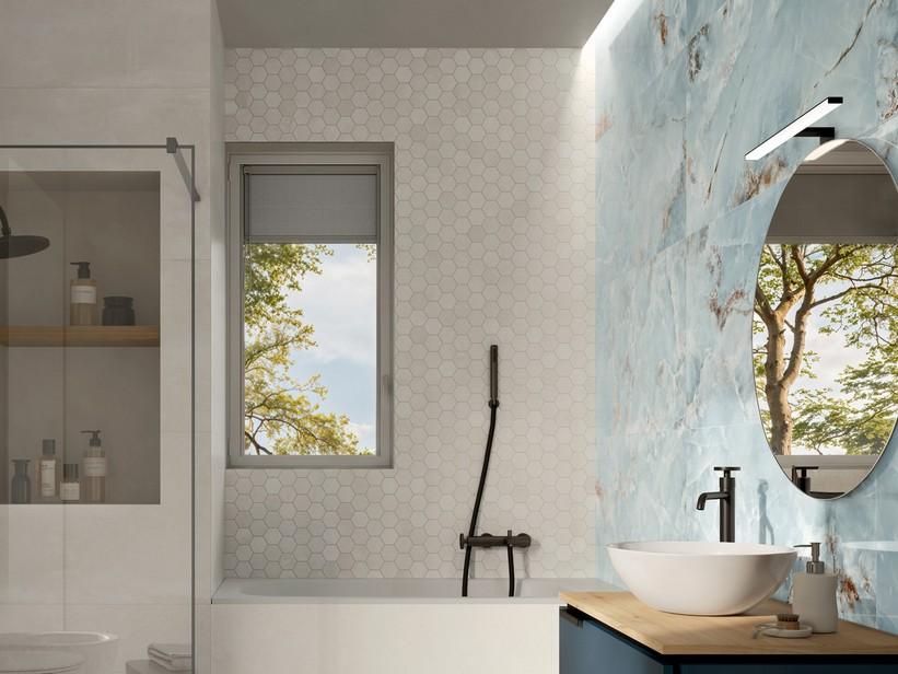 Mosaik Concept White sechseckig 27x29 Feinsteinzeug Zementoptik Weiß | IperCeramica