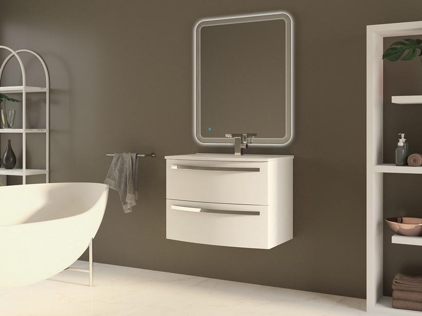 Badmöbel Corallo 75 cm 2 Schubladen Weiß Glänzend mit Waschbecken Unitop aus glänzendem weißem Harz | IperCeramica