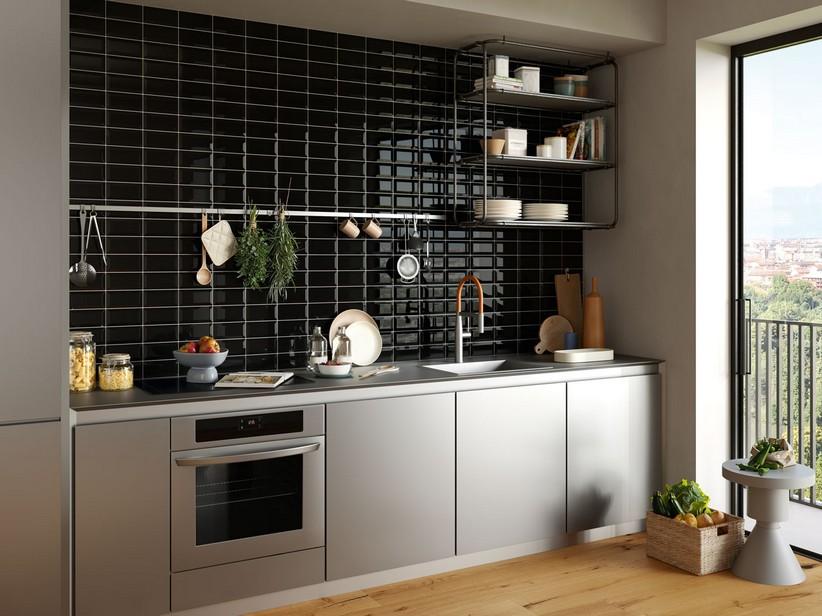 Fliese Diamante Black 7,5x15 Schwarz glänzend Diamanteffekt | IperCeramica