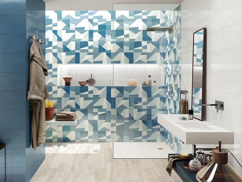 Fliese Easy Deco Navy 25X40 Glänzend, Geometrisches Dekorelement, Blau | IperCeramica