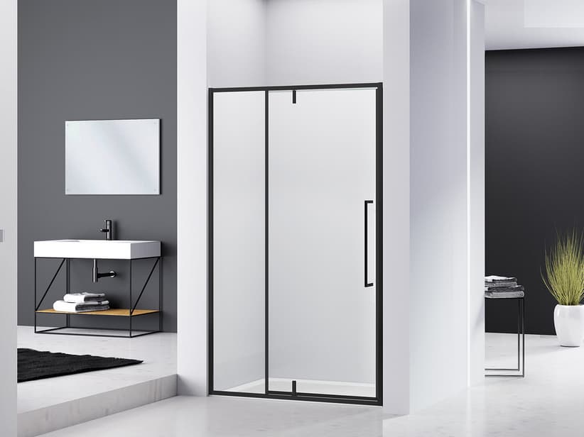 DUSCHDREHTÜR FENG SHUI 140 cm H200 Erw 137,5/139,5 GLASSTÄRKE 6mm TRANSPARENT SCHWARZ MATT | IperCeramica
