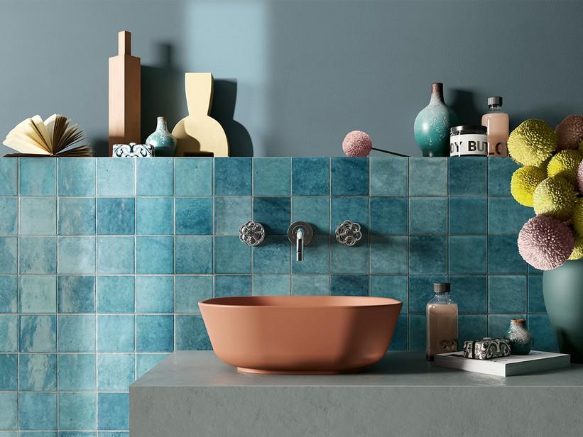 Fliese Fez Petrolio 10x10 Zellige Optik glänzend Blau | IperCeramica