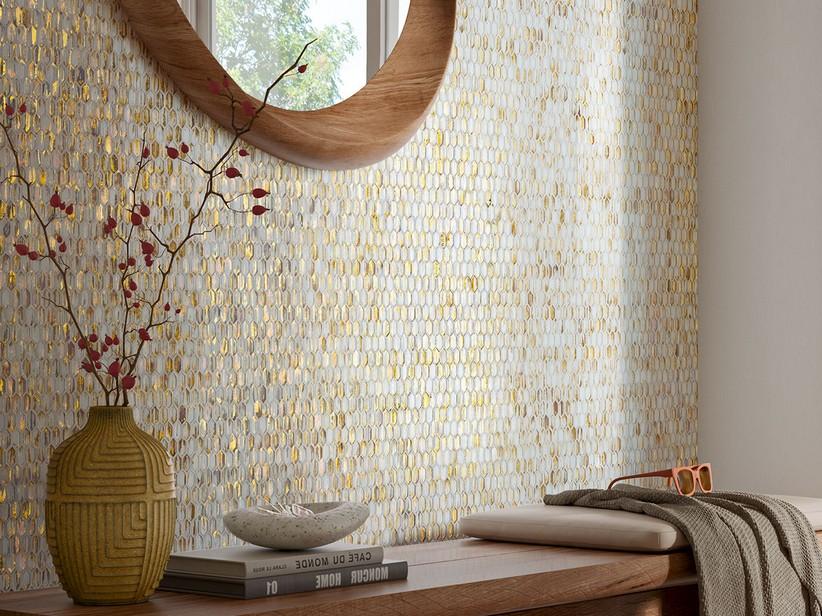 Glasmosaik Gems Goldline mit Goldenblatt 29,5x29,8 cm Weiß/Gold | IperCeramica