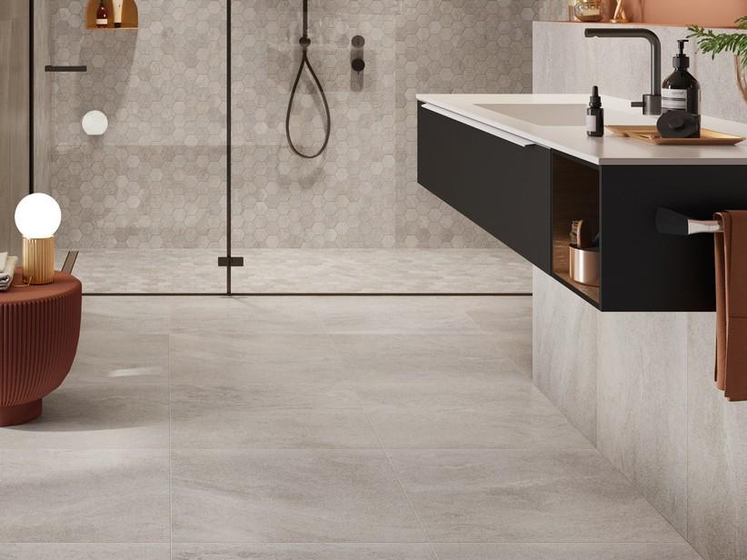Fliese Geology Grey 60x60 Feinsteinzeug durchgefärbt Steinoptik Grau | IperCeramica