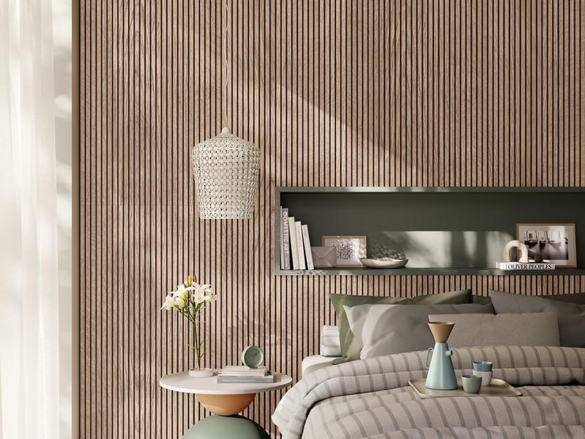 Dekoratives Paneel Hashi Doghe Noce 392x1400 Lamellen Holzoptik Braun | IperCeramica