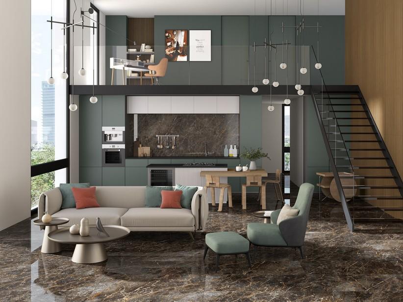Fliese Imperiale Gold 60x120 Feinsteinzeug Marmoroptik 3D Braun poliert glänzend | IperCeramica