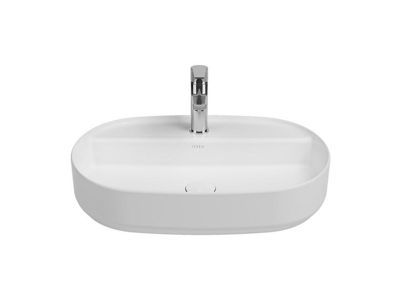 Aufsatzwaschbecken Infinity Oval 60x40 H12 cm aus Keramik Weiß Glänzend | IperCeramica