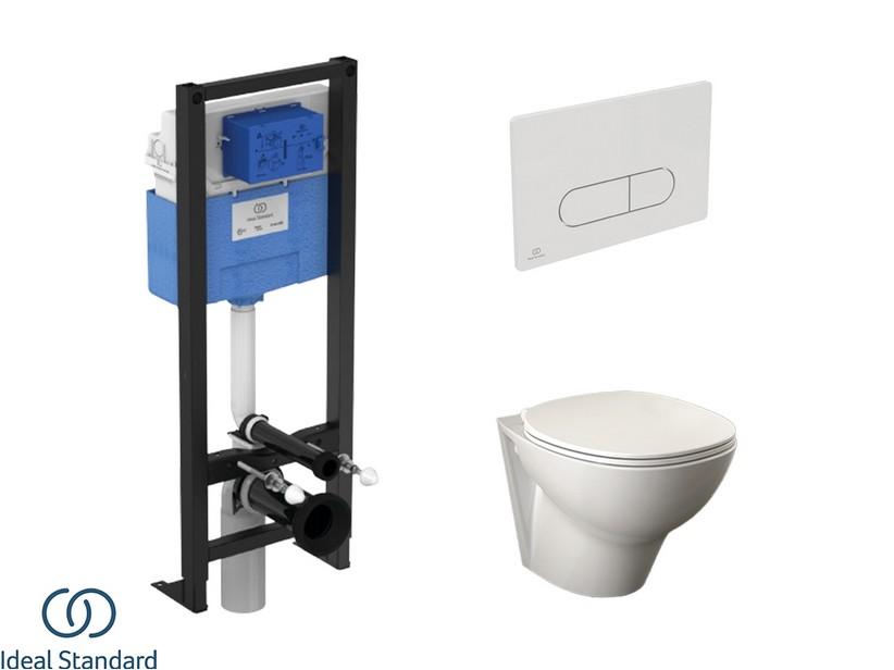 Set BERNA mit hängendem WC + Sitz + PROSYS-Einbauspülkasten und OLEAS-Betätigungstaste Glanzweiß - Ideal Standard® | IperCeramica