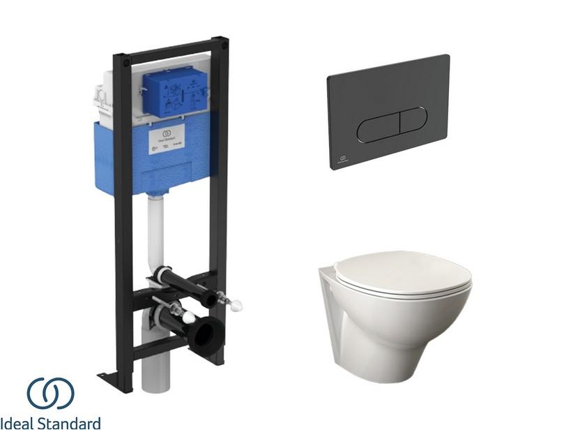 Set BERNA mit hängendem WC + Sitz + PROSYS-Einbauspülkasten und OLEAS-Betätigungstaste Mattschwarz - Ideal Standard® | IperCeramica